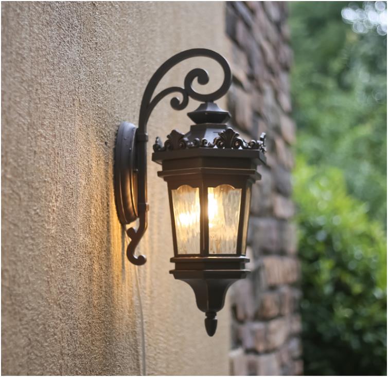 Mount Sconce Black Metal Outdoor Classical Wall Light Fixtures Clear Glass