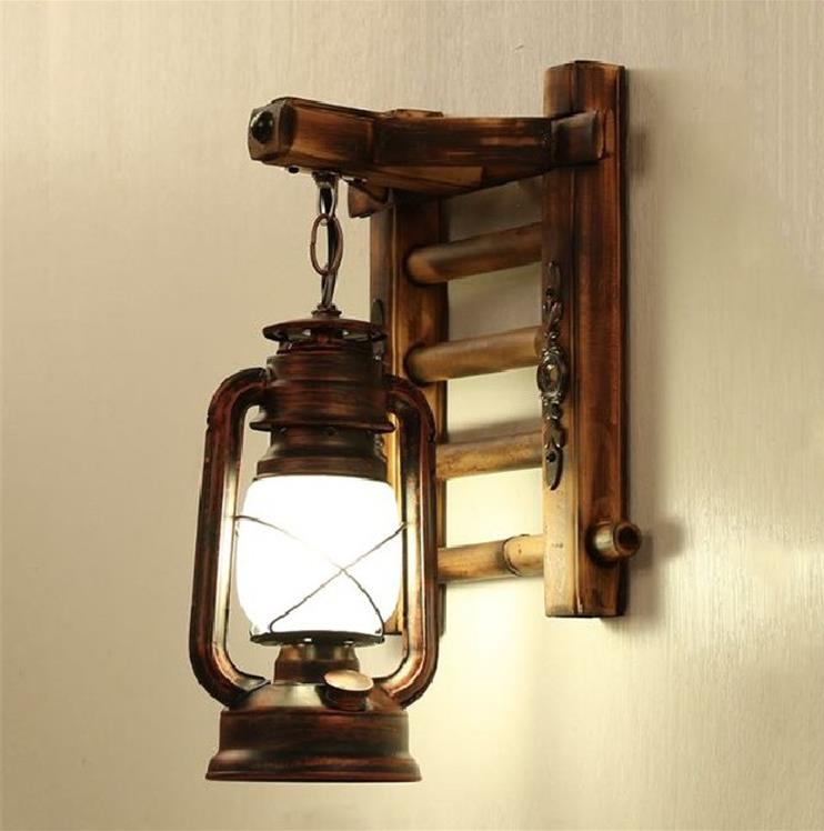 Amerikai ország Kerozin Lámpás Antique Wall Lamp Wooden függőtanáccsal